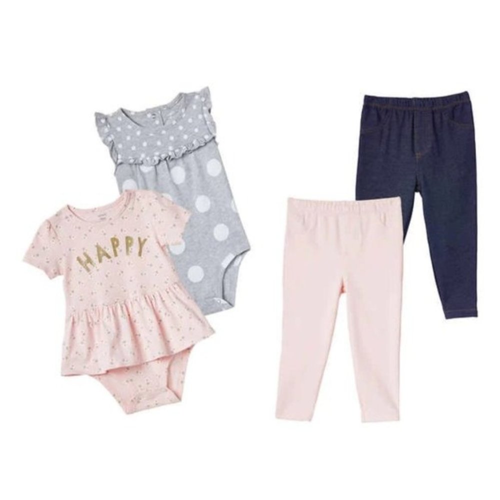 NWT Carter's Kids 4 Piece Set - Happy Pink Sparkle Print - 6 Months